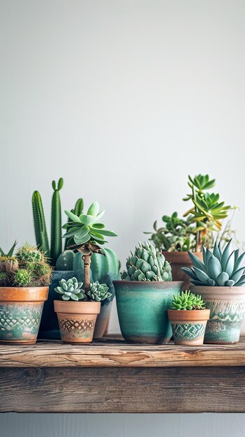 several plants and cacti on wooden table