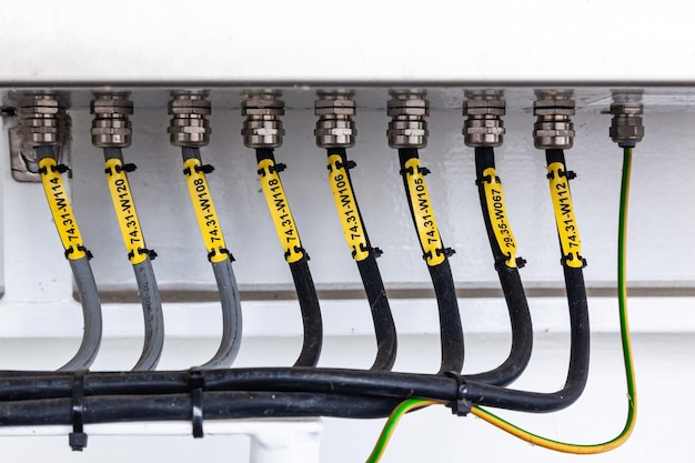 Several powerful electrical cables connected to a junction box