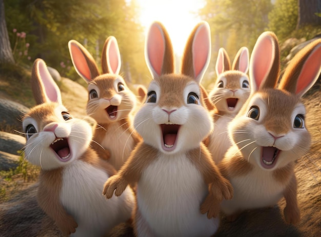 Several rabbits take a group selfie