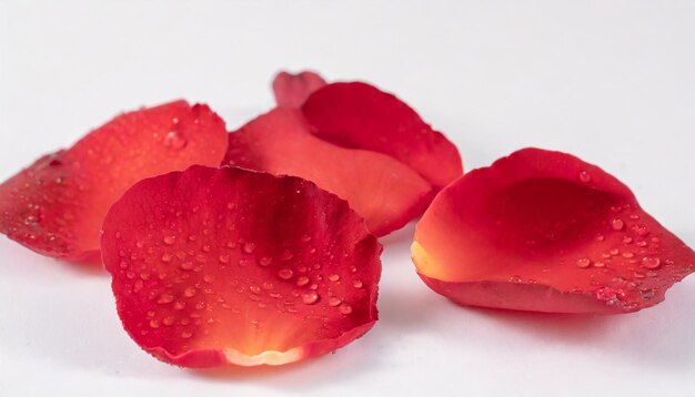 Several red rose petals isolated on white background
