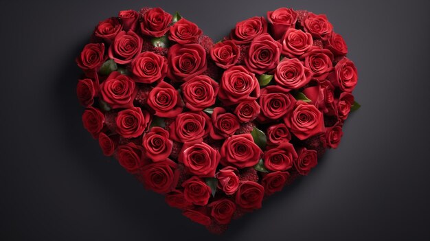 Photo several red roses are arranged in the shape of a heart