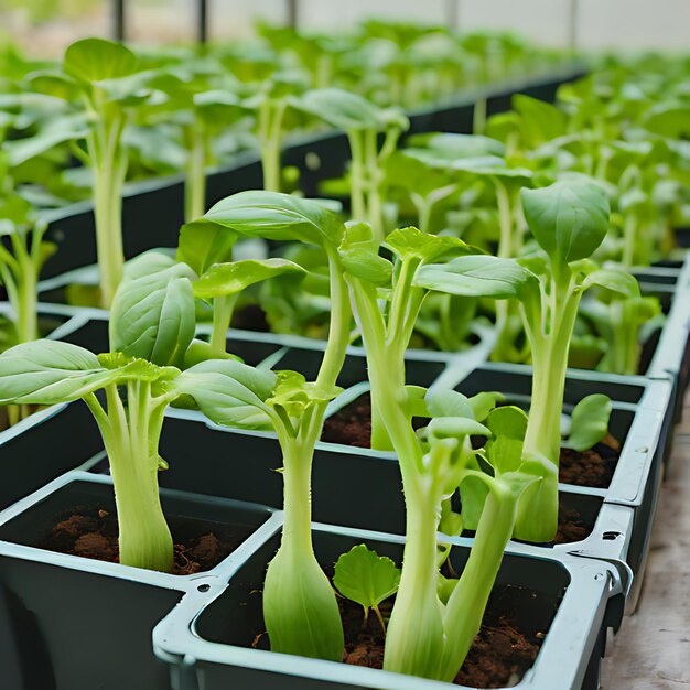 数列の緑の植物が列に並んでいます