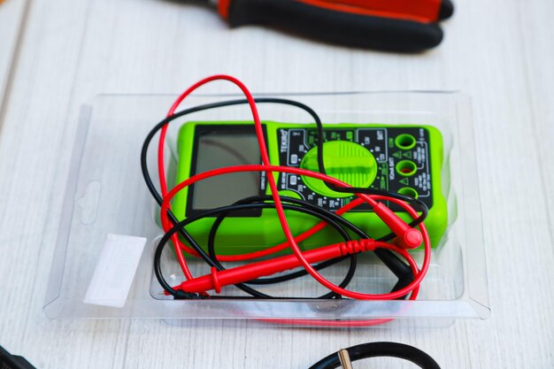 Several tools that will be used to repair cables and networks are neatly prepared on the table