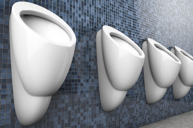 Several urinals. Male public toilet.