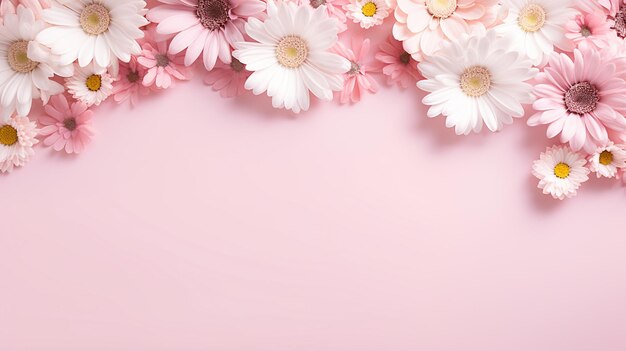 Photo several white and pink flowers on pink background