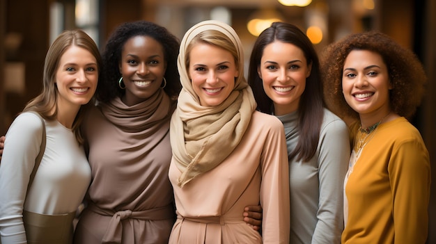 several women are smiling and posing for a picture together Generative AI