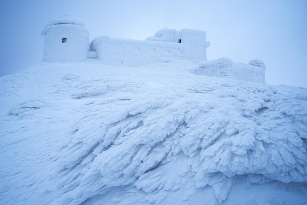 Severe winter view with snow and ice