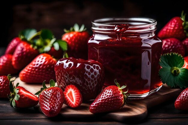 Severing the Art of Flavors Exploring Food from Every Angle AI Generated Best Photo A jar of strawbe