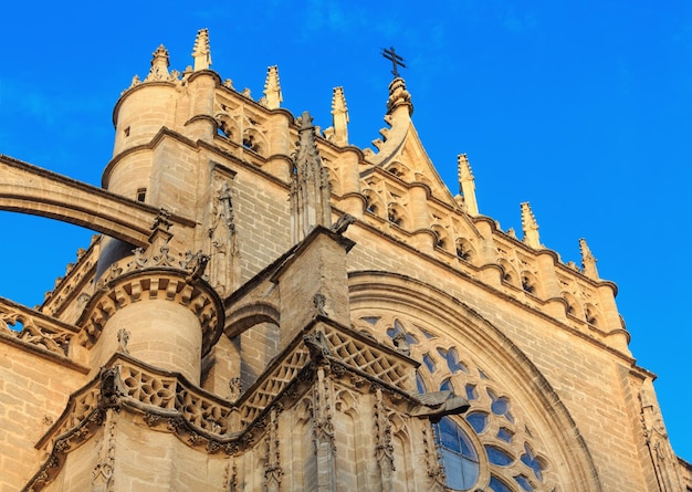 Seville Cathedral or Cathedral of Saint Mary of the See top view on sky background Build in 14021506