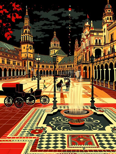 Photo sevilles plaza de espaa with impressive street scene tiled a collage contrast concept design art