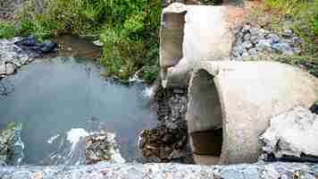 Photo sewage exposed to the open air without protection