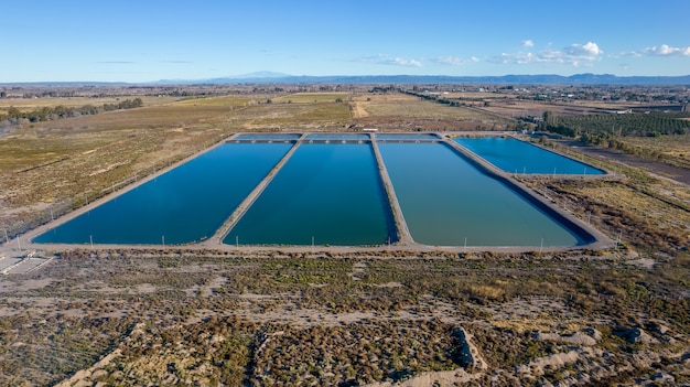 Sewer plant aeration. Aerial view.