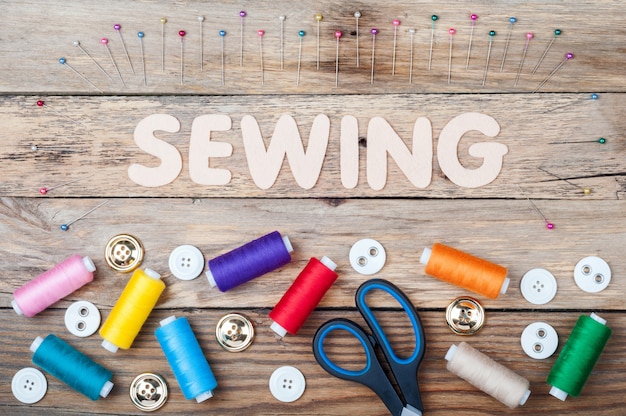 sewing background with accessories for needlework