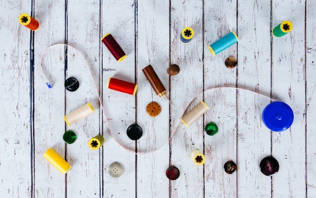 Sewing kit. thread, needles and buttons
