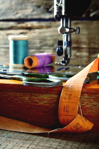 The sewing machine and tools.