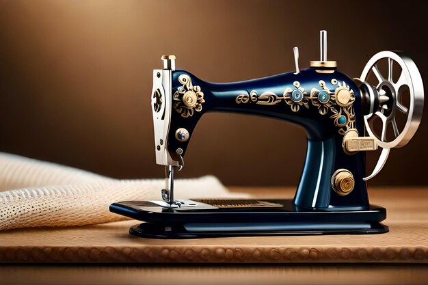 Sewing machine with threads and needles on the side Sewing atelier concept Generative Ai