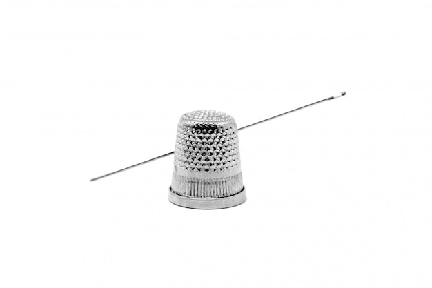 sewing needle with metal thimble