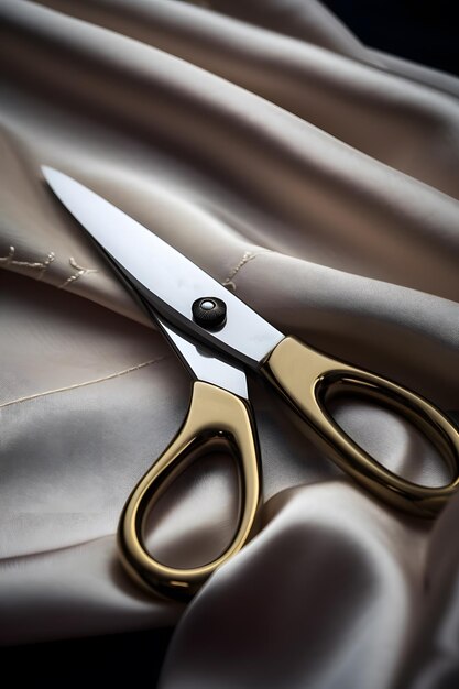 Photo sewing scissors on fabrics