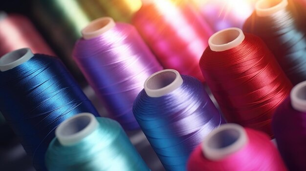 sewing threads multicolored background closeup Generative Ai