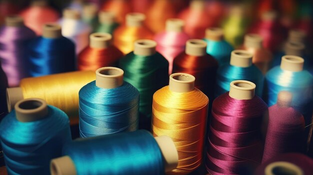 Photo sewing threads multicolored background closeup generative ai