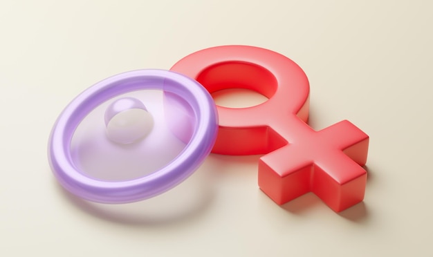 Sex condom for protection Safe sex Condom and woman gender symbol 3d render