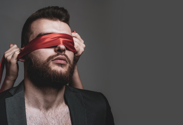 Blindfolded Man Portrait Stock Photo, Royalty-Free