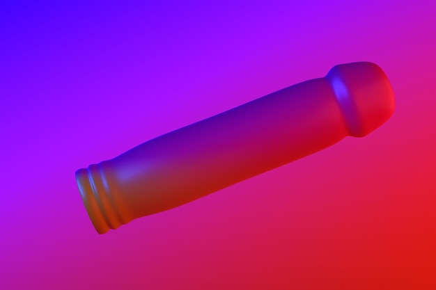 Photo sex vibrator dildo for intimate games masturbation levitation shiny device on a gradient red and blue background 3d render