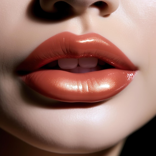 Sexual full lips Natural gloss of lips and woman's skin