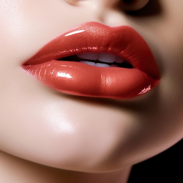 Sexual full lips Natural gloss of lips and woman's skin