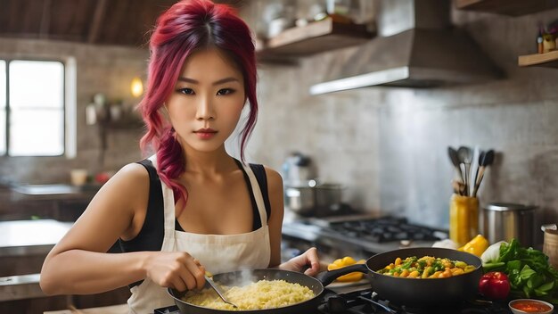 Photo sexy asian woman cooking background very cool