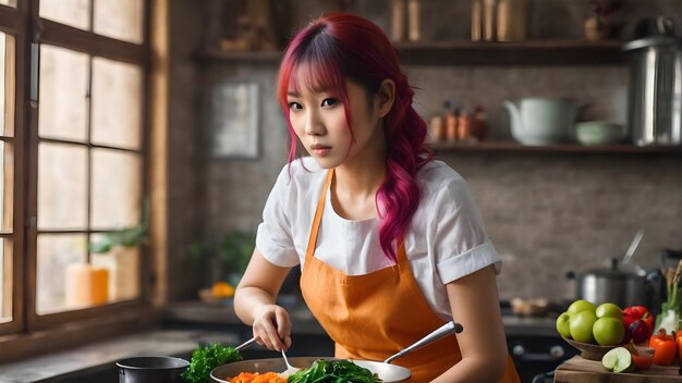 Photo sexy asian woman cooking background very cool