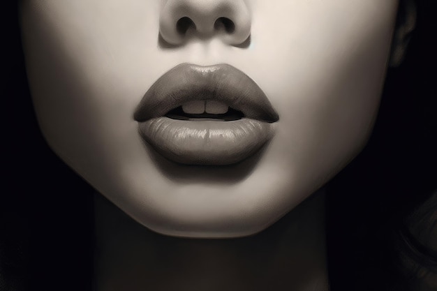 Sexy Beauty Lips Makeup Detail Closeup Sensual Open Mouth black and white background