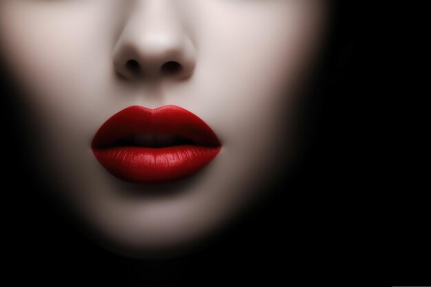 Foto sexy beauty red lips makeup dettaglio closeup su sfondo nero sensuale bocca aperta spazio di copia