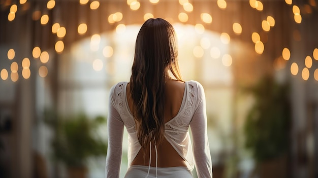 Sexy body of woman wearing white dress on blurred background