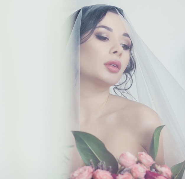 Sexy bride portrait in studio