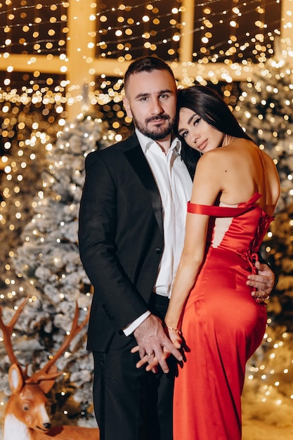 Sexy elegant couple New Year Tree