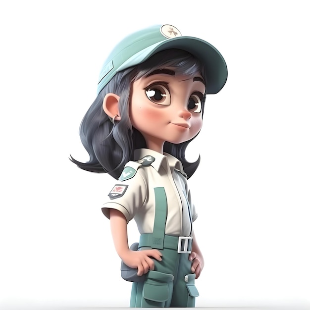 Sexy girl in green uniform and cap 3d rendering