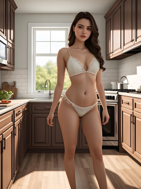 Sexy Girl In Kitchen AI Generative