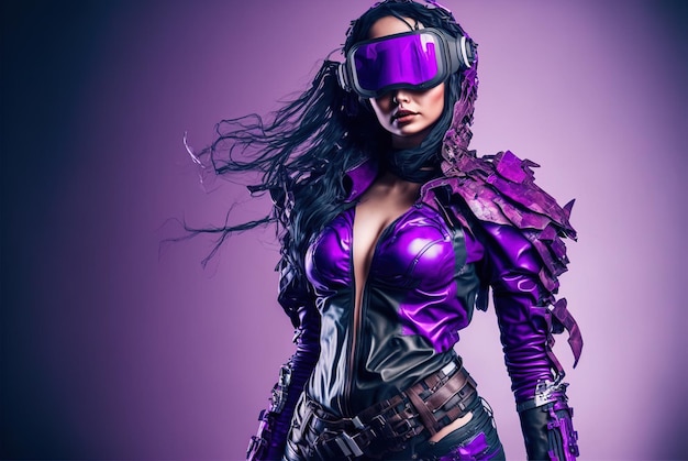 Sexy girl wearing VR glasses futuristic fashion style generative AI