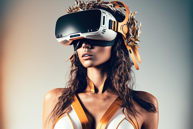 Sexy girl wearing VR glasses futuristic fashion style generative AI