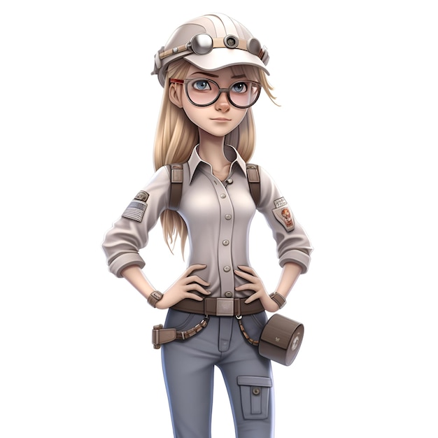 Sexy girl with cap and glasses Cartoon character Isolated on white background