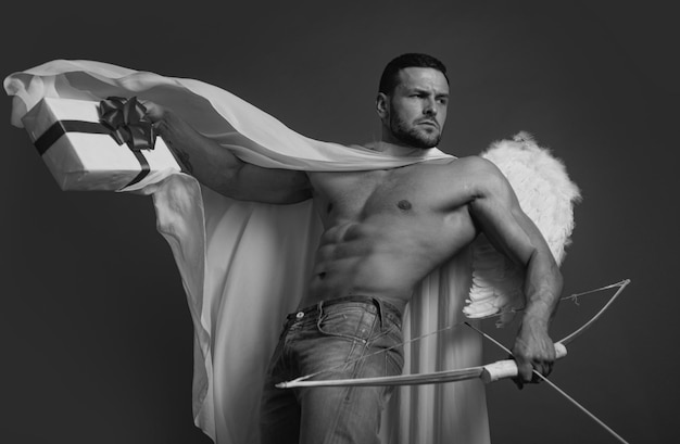 Sexy man on valentines day handsome angel man with angel wings great present for girlfriend charms o