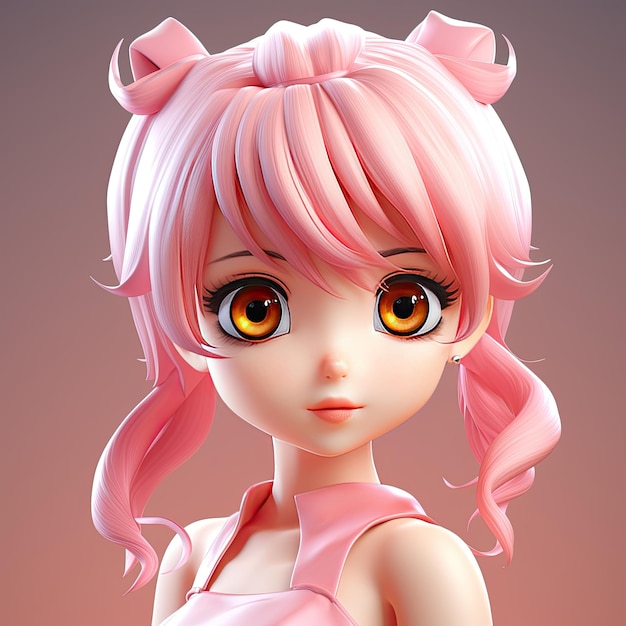 섹시한 분홍색 애니메이션 소녀, 큰 눈, 포니 리, 머리카락 일러스트