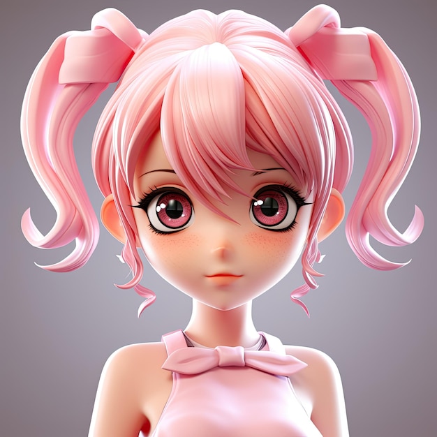 sexy pink anime girl with big eyes pony tail hair illustration