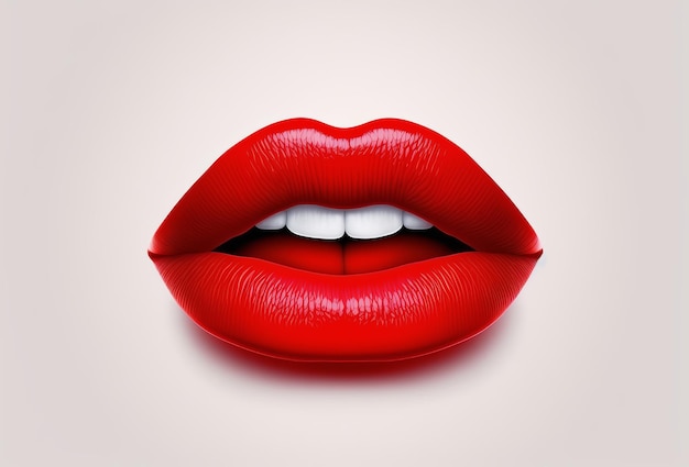 Photo sexy red female lips on a plain white background generative ai