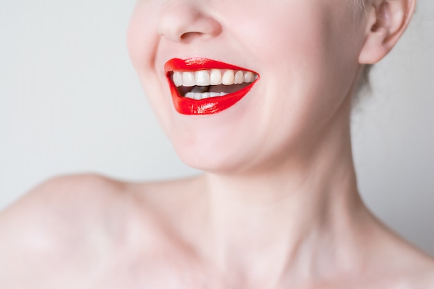 Sexy red lips closeup