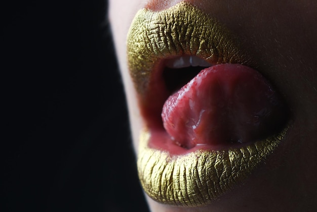 Sexy tong likkende lippen glans stijl voor sexy lip sensuele vrouw lippen luxe gouden mond glamour gol