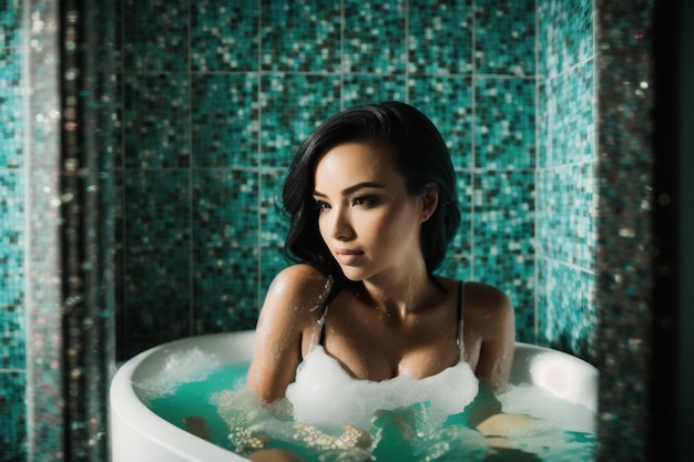 Photo sexy woman lying in bath