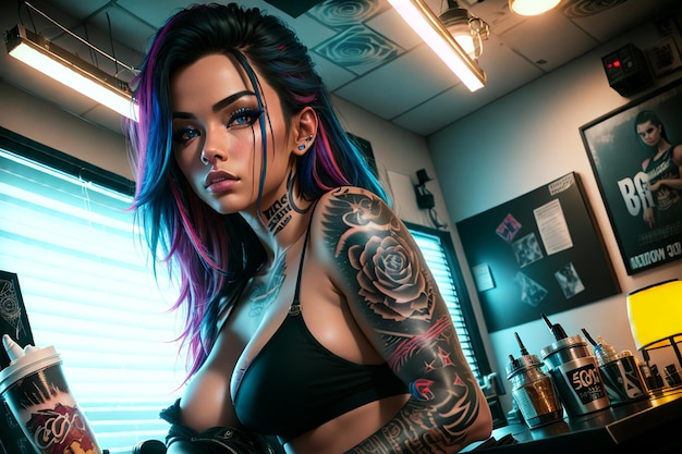 Sexy woman with tattoosgenerative ai