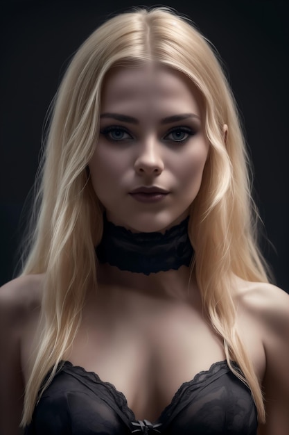 Sexy young blond woman in a black bra